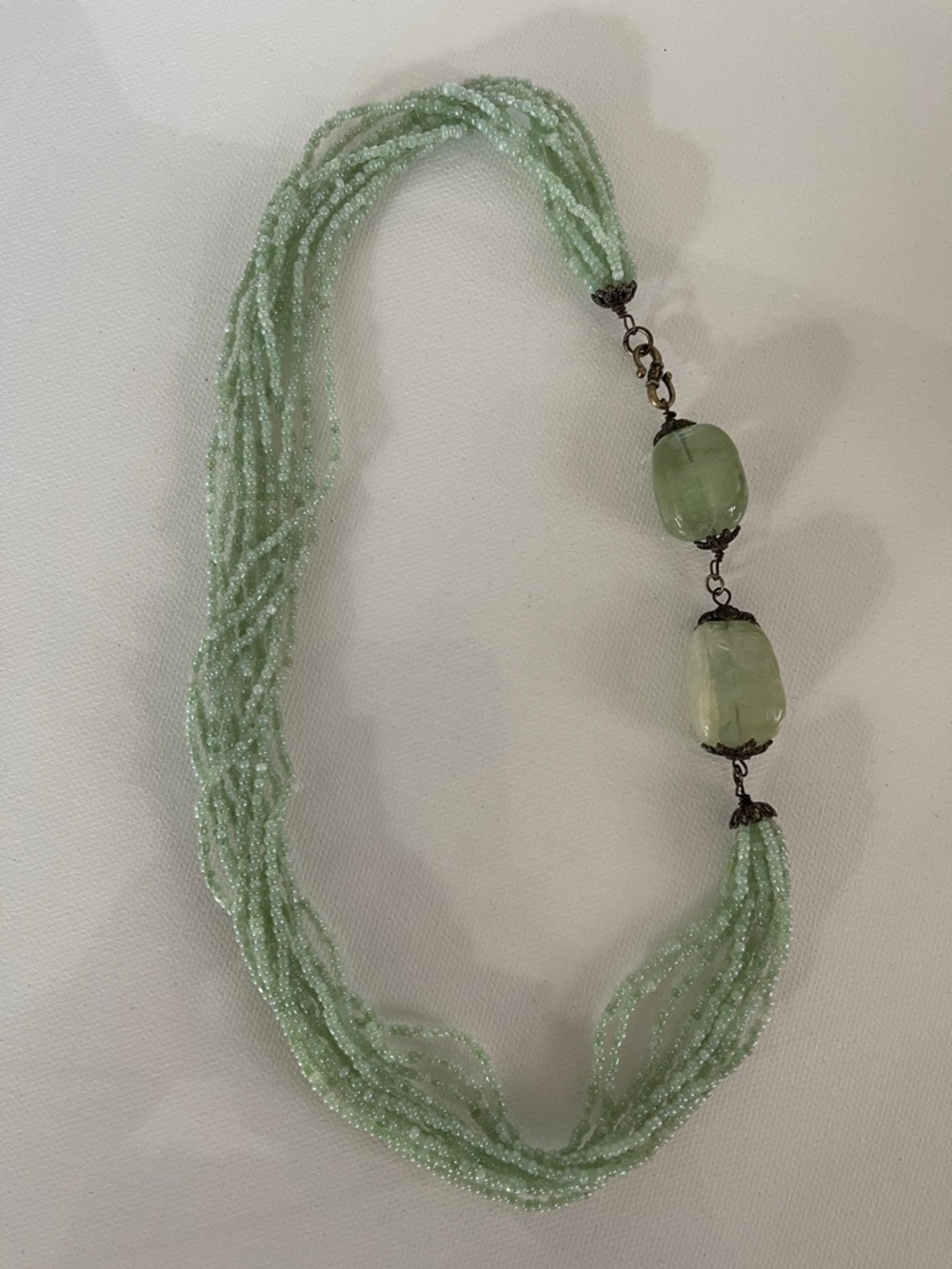 Green Beaded Necklace Multi-Strand with Stone Accents Boho Festival Unique